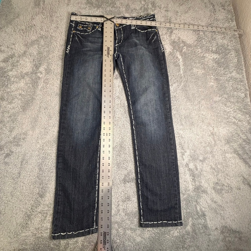 Old Skool Womens Straight Leg Jeans Dark Wash Thick White Contrast Stitch 11 - Picture 8 of 14